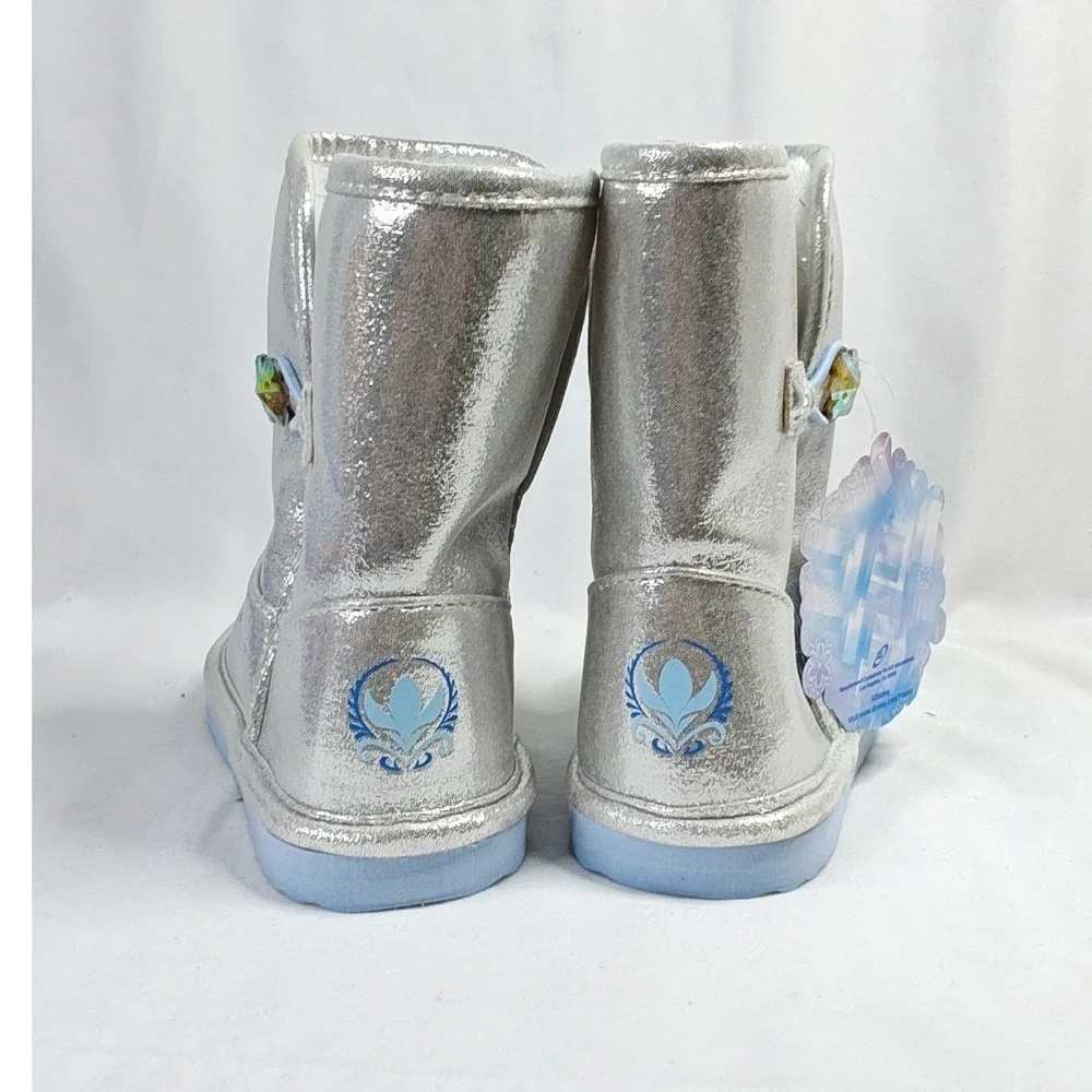 Disney Frozen Boots Silver Anna Elsa Faux Fur Metallic Snowflake Toddler 9 New